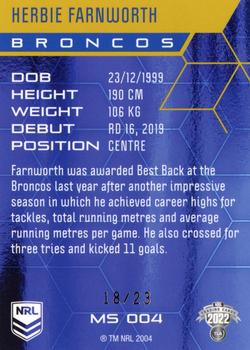 2022 NRL Elite - Mojo Sapphire #MS 004 Herbie Farnworth Back
